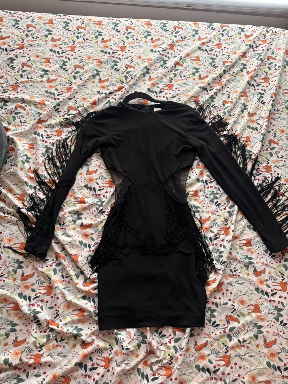 Dress the Population Black Long-Sleeve Fringe Bodycon Dress
